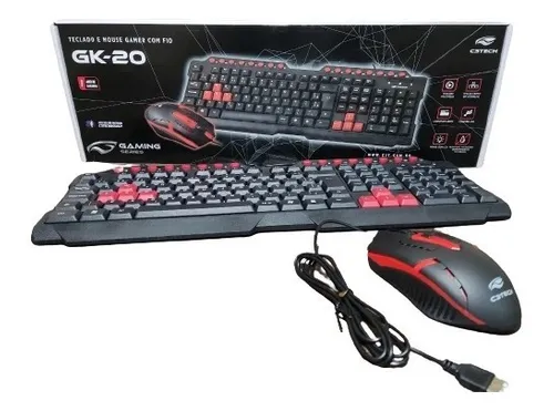 Kit Teclado E Mouse Gaming GK20 Preto C3 Tech