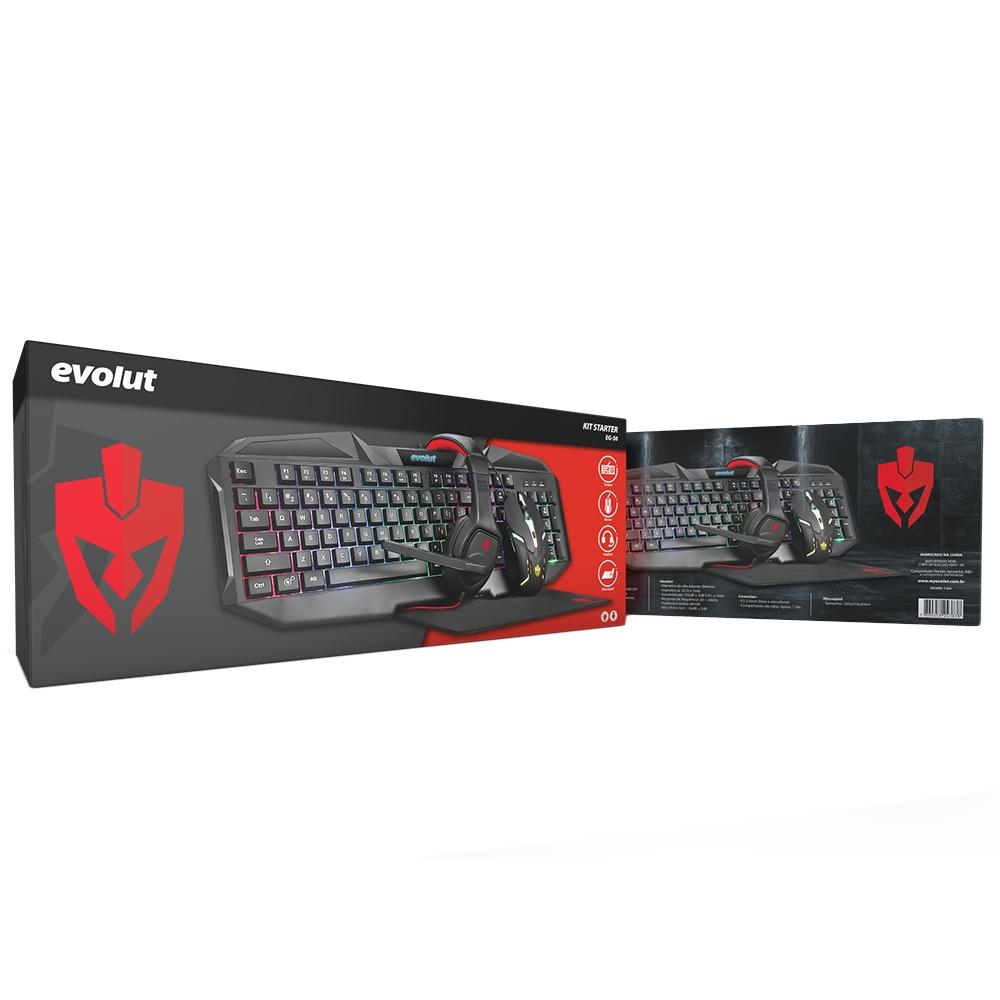 Kit Gamer Evolut EG-50 Starter Teclado + Mouse + Headset + MousePad