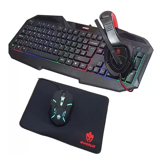 Kit Gamer Evolut EG-50 Starter Teclado + Mouse + Headset + MousePad